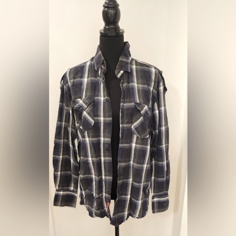 Report Collection Men’s Plaid Button-Down Shirt, Size L
